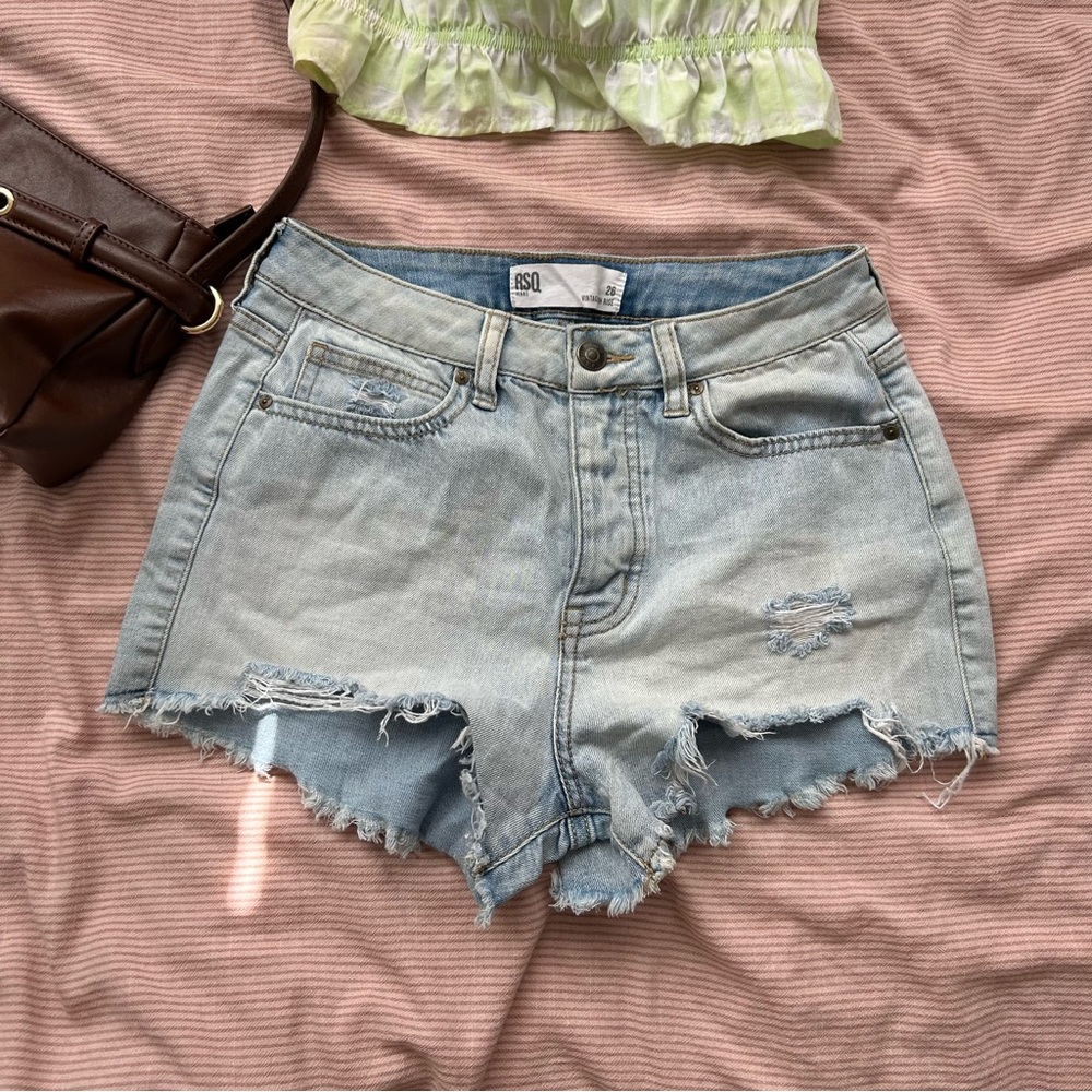 RSQ Light Blue Distressed High-Rise Denim Shorts
